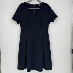 Navy Blue Textured Babydoll V Neck Plus Size Dress
